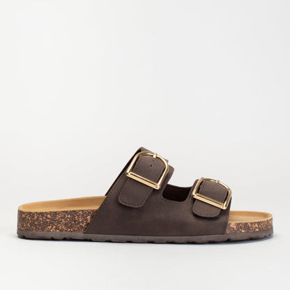 DOUBLE BUCKLE FOOTBED MULE SANDAL