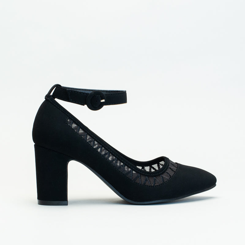 Unreal Women Pointy Mesh Stitch Block Heel Shoe _ 139264
