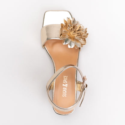Dress Sandal – Metallic Gold with Floral Embellishment _ 165352