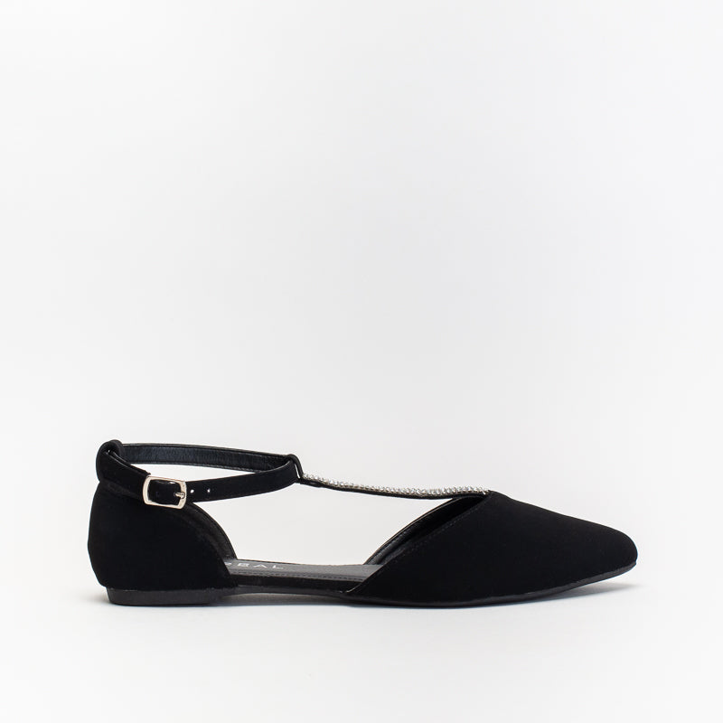 Unreal Women Diamante TBar Pointy Flat Shoe _ 140520 Shoe City