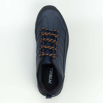 Top view of Navy Pitbull outdoor lace-up hiking shoe with webbing details for men.