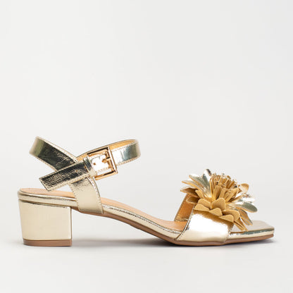 Dress Sandal – Metallic Gold with Floral Embellishment