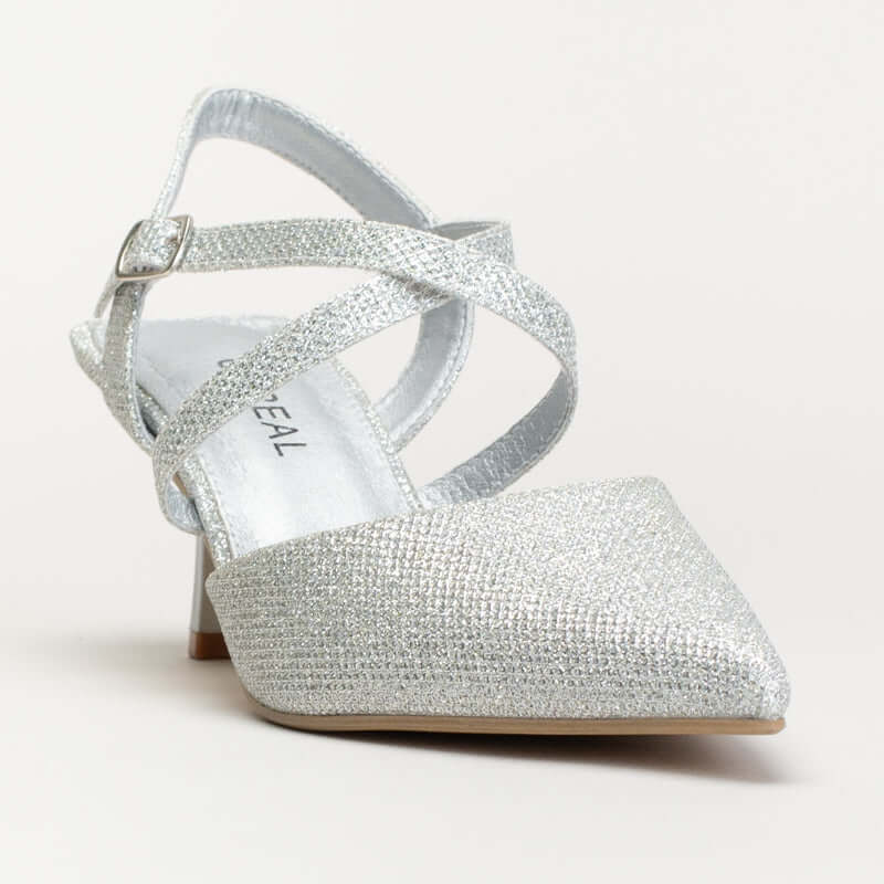 Kitten Heel With Cross Over Glitter Strap