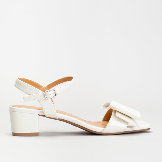 White Block Heel Sandals With A Bow Accent _ 165350 _ Pink _ 5