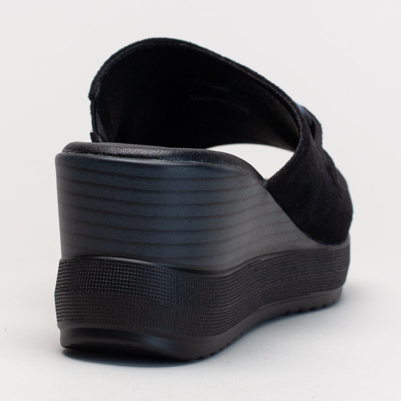 Comfort Mule Wedge with Chain Trim