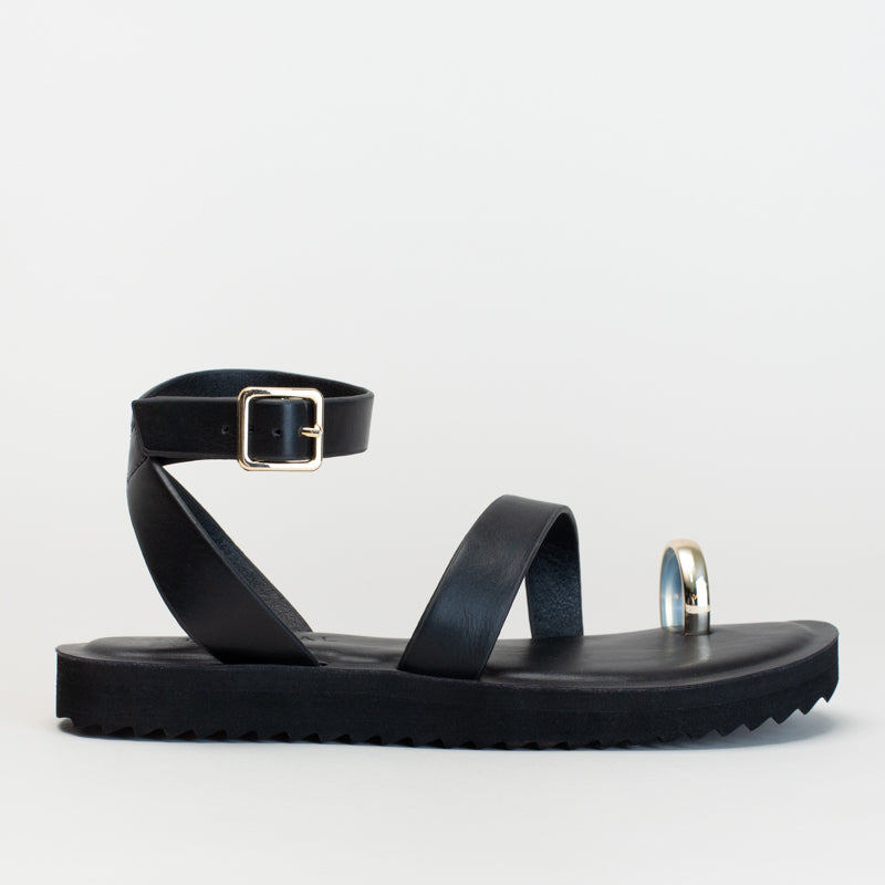 Toe Ring Ankle Strap-Black