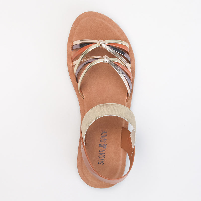 Metallic multi-strap sandal