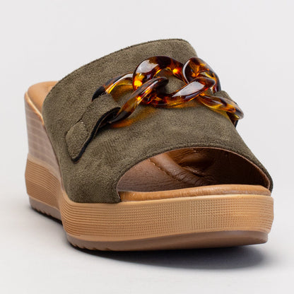 Comfort Mule Wedge with Chain Trim