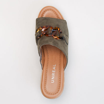 Comfort Mule Wedge with Chain Trim