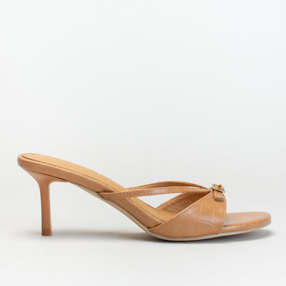 Buckle Strappy Heeled Mule-Tan