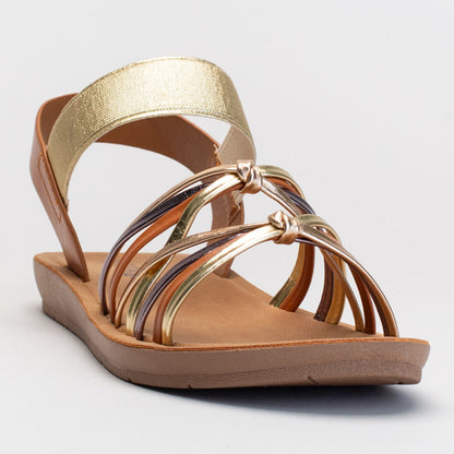 Metallic multi-strap sandal