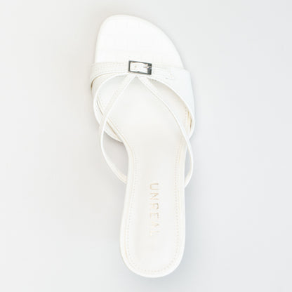 Buckle Strappy Heeled Mule-White