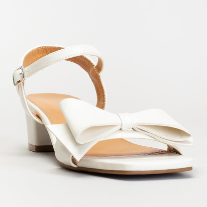 White Block Heel Sandals With A Bow Accent _ 165350 _ Pink _ 5