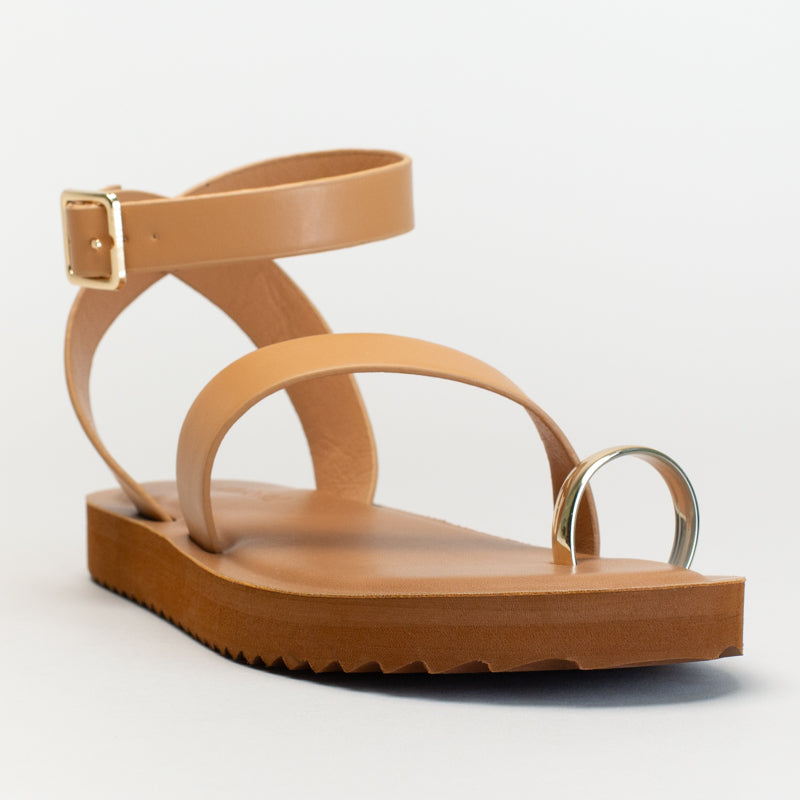 Toe Ring Ankle Strap-Tan