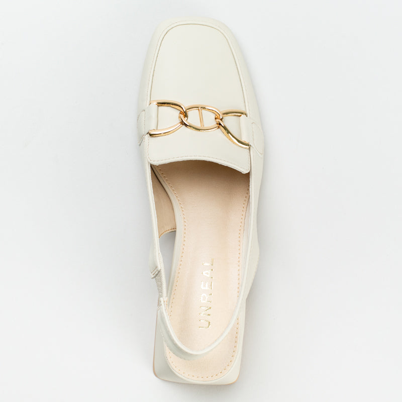 SLING BACK BLOCK HEEL WITH SADDLE TRIM