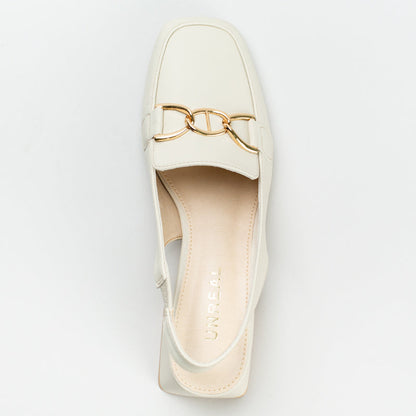 SLING BACK BLOCK HEEL WITH SADDLE TRIM