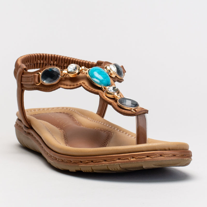 Comfort Thong Sandal with Stone Detail