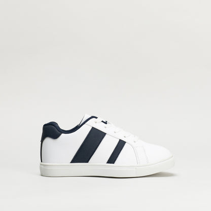 Boys White Sneaker With Blue Stripes Sizes : 2 - 5 _ 136541